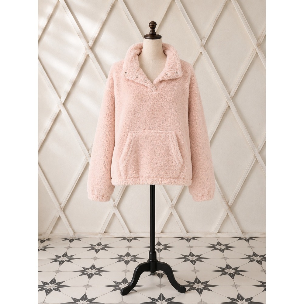 Aeropostale Sherpa Fleece Pullover Snap Mock Neck Pink Large‎ NWT